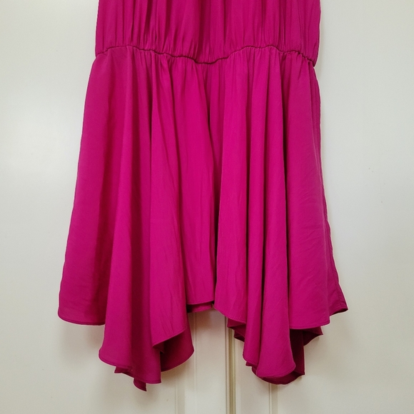 Ramy Brook Jessica Off Shoulder Dress in Fuschia, Size L, Asymmetric Hanky Hem - Picture 4 of 10